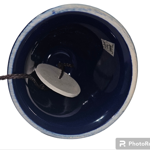 Cobalt Blue Oriental Peacock Design Ceramic 4" Tall Bell Wind Chime - Picture 9 of 11